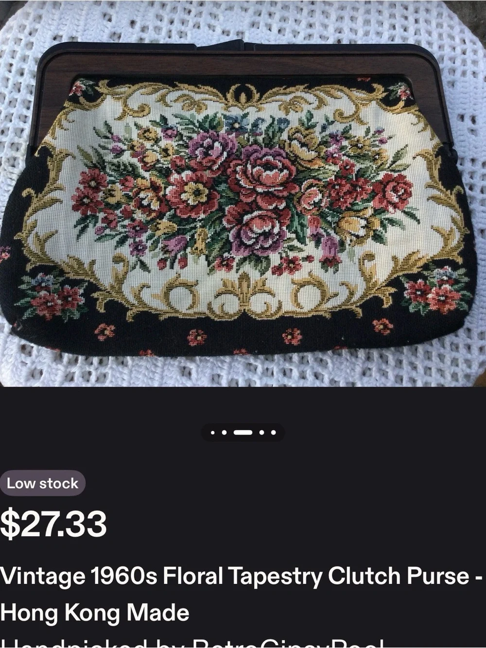 Vintage Floral Needlepoint Look Clutch Bag in Moody Floral Multicolor